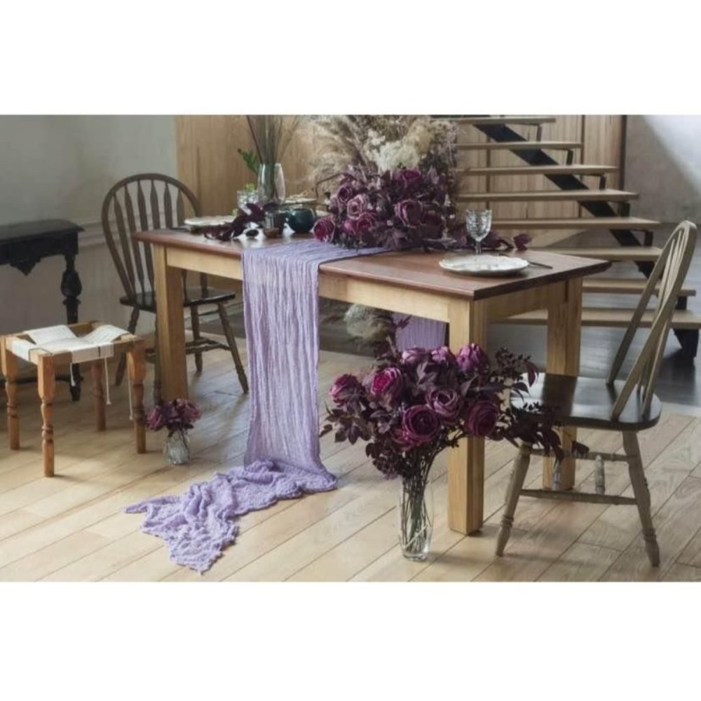 Lavender Purple Wedding Dining Tablecloth Cheesecloth Table Runner 2 pack - Picture 2 of 4